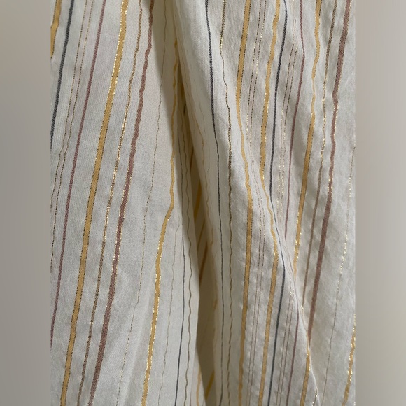 GAP- midi dress sleeveless tiered metallic stripe cotton blend puff strap ruched - Picture 11 of 16